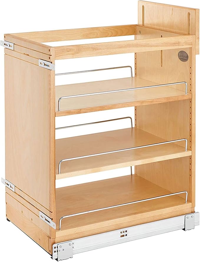 Rev-A-Shelf 14" Pullout Storage Organizer for Base Kitchen/Bathroom Cabinets with Soft-Close Full Extension Slides & Adjustable Shelves, 448-BCSC-14C