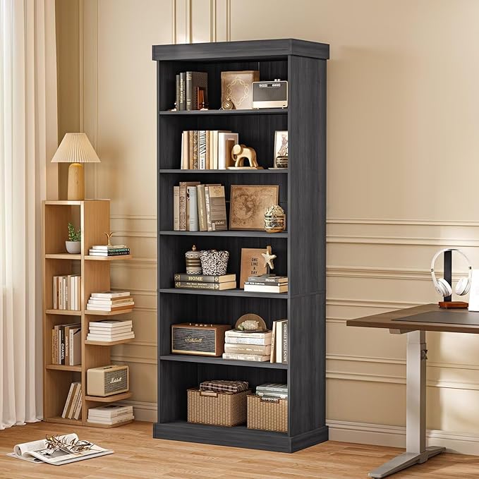 70.8" Tall Farmhouse Bookshelf with Glass Doors, Modular Bookcase with 6-Tier Adjustable Shelves, Large Storage Cabinet for Kitchen, Living Room, Black, Set of 3