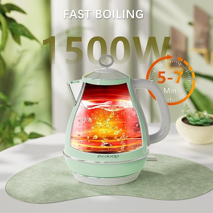 Evoloop Electric Tea Kettle, 1500W /1.7 Liter Hot Water Boiler Heater Pot, Retro Electric Kettle with Thermometer, Auto Shut-Off & Boil-Dry Protection, BPA Free,Stainless Steel Teapot