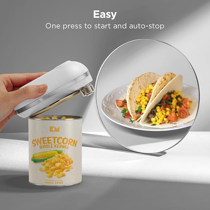 Kitchen Mama Mini Plus Rechargeable Electric Can Opener: USB-C Charging, Hands-Free, Auto Stop, Compact, Cordless, Smooth Edge - Perfect for Seniors with Arthritis, Home, and Travel (White)