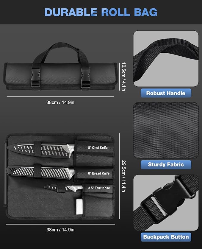 4PCS Kitchen Knife Set,High-Carbon Stainless Steel Chef Knife Set, Portable Knife Roll Bag, Portable Knives for Outdoor Camping and Travel