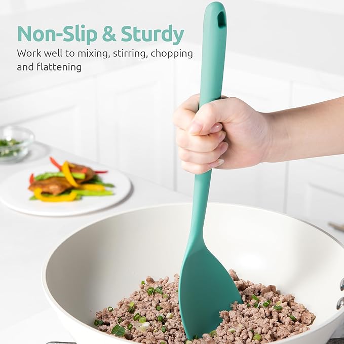 U-Taste 600ºF Heat Resistant Wok Spatula: 13.76" Long, 3.63" Wide Silicone Cooking Utensils with Flexible Edge & Sturdy Core, for Kitchen Stir Fry, Serving, Scoop, Non-Stick Pan, Cast Iron (Aqua Sky)