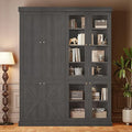 70.8" Tall Farmhouse Bookshelf, Modular Bookcase with Glass Doors, 6-Tier Adjustable Shelves, Large Storage Cabinet for Kitchen, Living Room, Black, Set of 2