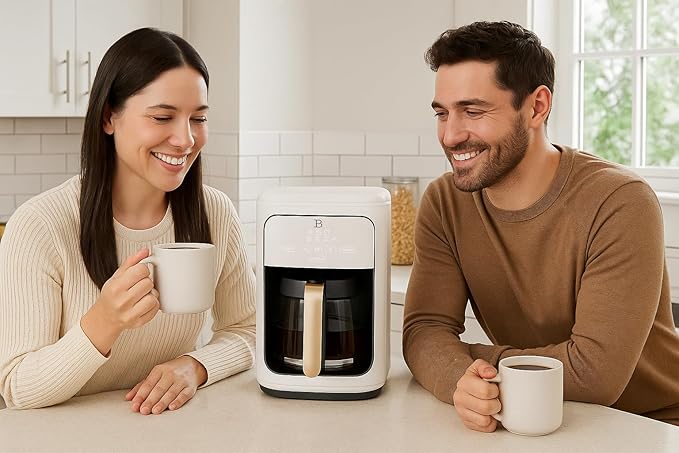 Beautiful 14-Cup Programmable Coffee Maker with Touch-Activated Display – Brew Hot Coffee Fast, Keep Warm & Auto-Pause (White Icing)
