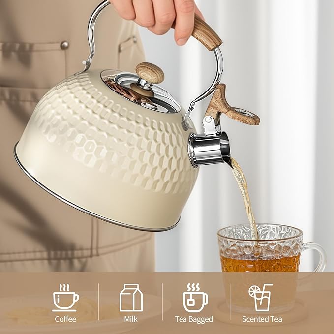 Stovetop Tea Kettle - 2.1 Quart Whistling Tea Pot for Stove Top, Premium Stainless Steel Teapot for All Stovetops | Elegant Design & Heat-Resistant Handle