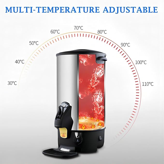 Commercial Electric Kettle Warmer Stainless Steel Hot Water Dispenser Hot Water Boiler And Warmer with Faucet Quick-Temp or Boil for Tea Coffee 1500W 6 Liter Capacity