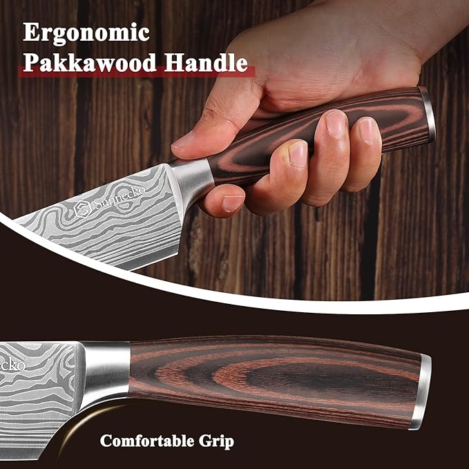 Sunnecko Kitchen Knife Set 3 Piece Chef Knife Set Professional High Carbon Stainless Steel, Sharp Kitchen Knives with Wooden Handle