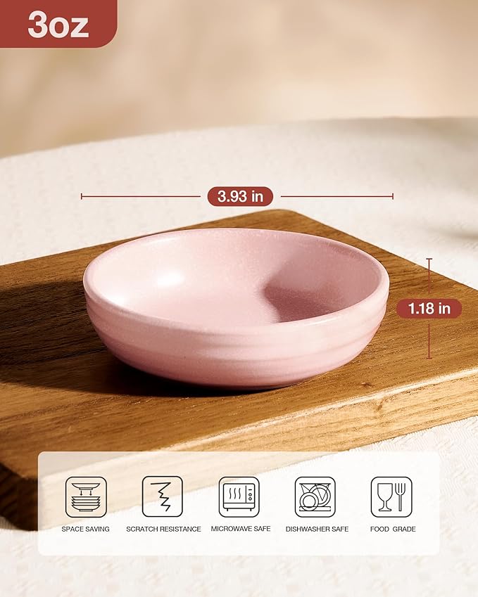 famiware Pluto Soy Sauce Dishes of 6, 3 oz Dipping Sauce Cups/Bowls/Dishes for Kitchen, Ceramic Small Bowls for Side Dish, Appetizers, Snacks, and Sushi, Reactive Glaze, Light Pink