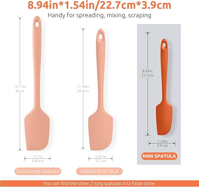 U-Taste Small Mini Silicone Spatula: 9×2inch 600ºF Heat-Resistant Food-Grade Jar Scraper for Kitchen Use, Non-Stick Seamless Flexible Baking Utensil for Mixing, Scraping Jam in Bowl or Cup (Orange)