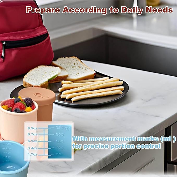 4 Pack 8.5 oz Silicone Food Storage Containers with Lids, 1-Cup Reusable Snack Fruits Containers Cups, Leak Proof Soup Freezer Molds Small Lunch Box BPA Free for Kids Baby Daycare School Travel