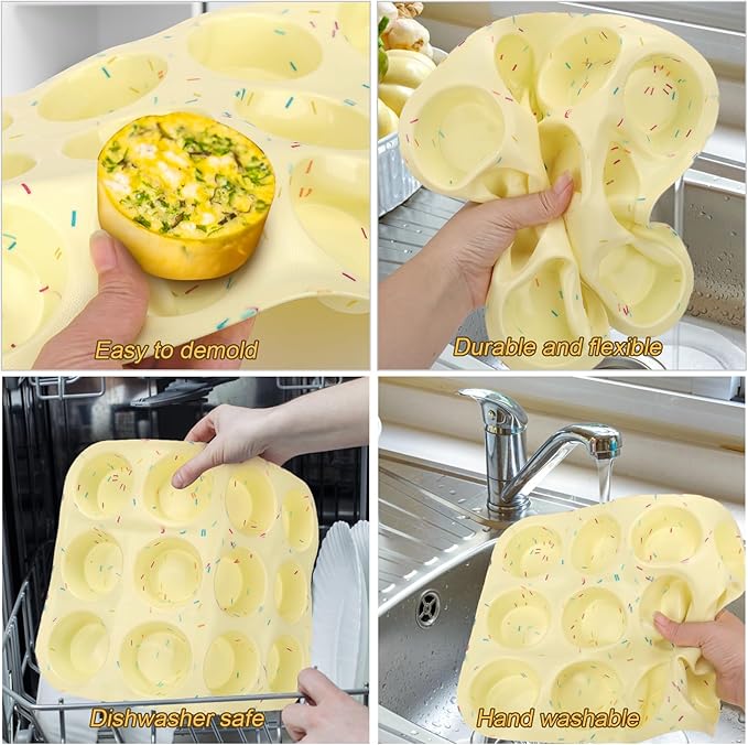 Palksky Silicone Molds, 12-Cavity Muffin Pan for Baking, Silicone Molds for Tarts, Egg Bites, Nonstick Baking Mold
