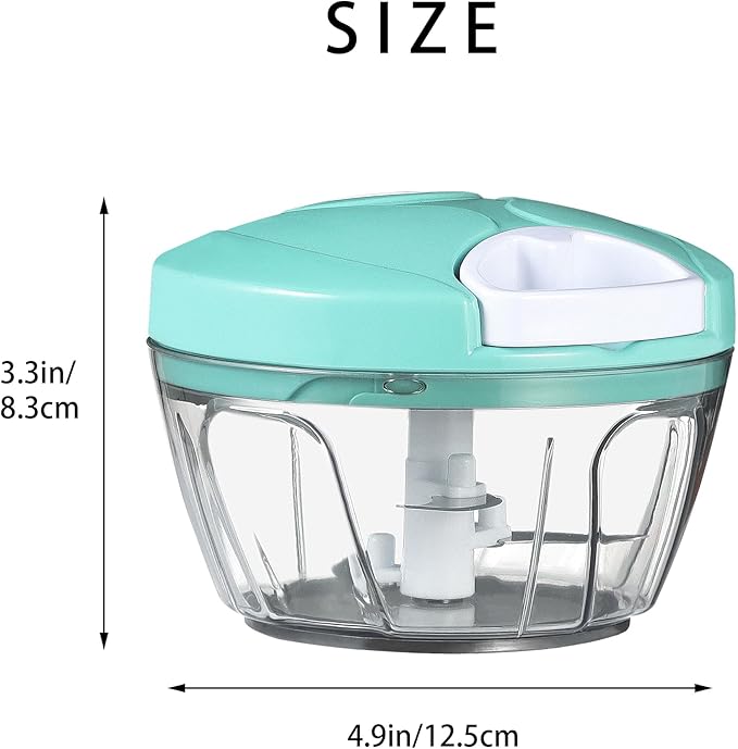 Ourokhome Manual Food Processor Vegetable Chopper, Portable Hand Pull String Garlic Mincer Onion Cutter for Veggies, Ginger, Fruits, Nuts, Herbs, etc., 500ml, Teal