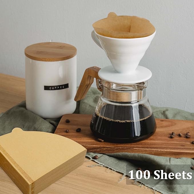 Cone Coffee Filters Size 02, 100 Count 1-4 Cups Unbleached V02 Disposable Coffee Filter Paper, Compatible with Conical Shaped Pour Over Coffee Dripper and Drip Coffee Maker