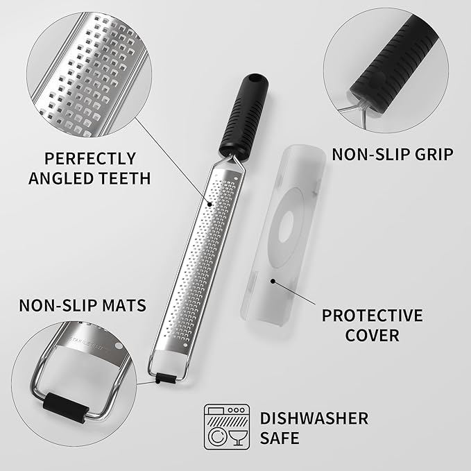 Cheese Grater with Slip-Free Grip, Lemon Zester for Gitrus fruits, Chocolate, Hard Cheeses