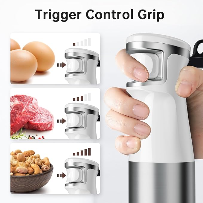 Immersion Blender Handheld Corded Hand Blenders Set 1100W, Trigger Variable Speed 5 in 1 Stick Emulsifier with Chopper, Whisk and Frother for Soup, Baby Food and Smoothies, White，Case