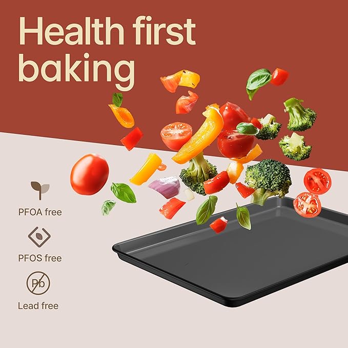Bakken 8-Piece Ceramic Coated Bakeware Sets, Nonstick Aluminized Steel Pans with Muffin, Loaf, Cake, Roasting Pan, & Cooling Rack, Oven Safe Up To 500°F, Dishwasher Safe, BPA, PTFE & PFAS Free, Black