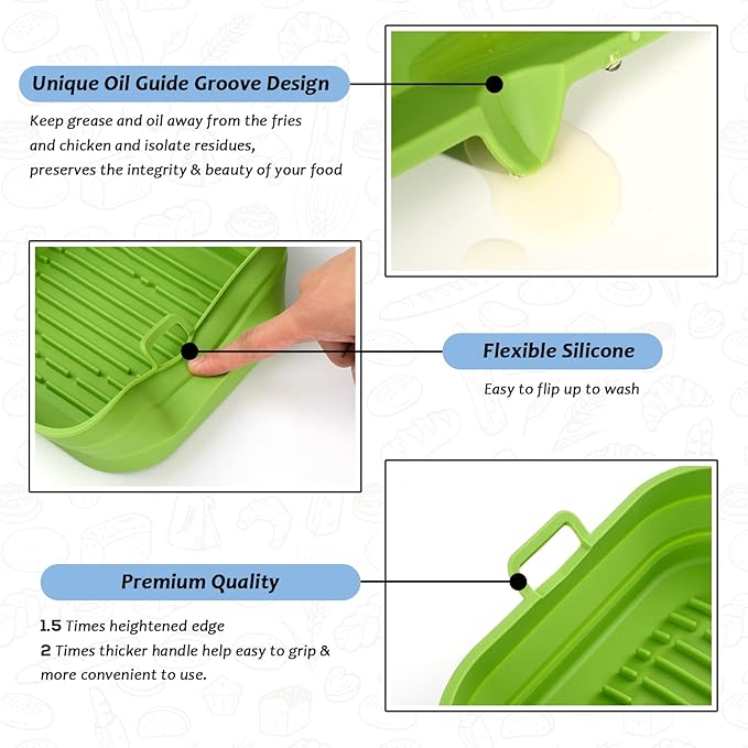 Silicone Air Fryer Liners - Square Reusable Airfryer Basket - Easy to Clean Air Fryers Silicone Pot for 5.8 to 8 Qt Air Fryer Baking Tray Oven Accessories, 8.5 Inch Large