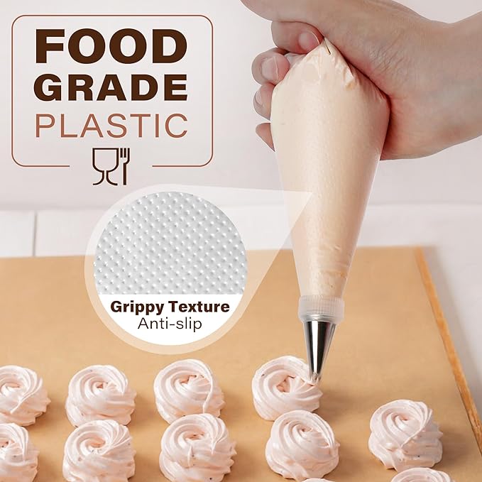 LotFancy 500Pcs Piping Bags 10 Inch, Thick Tipless Piping Bags, Non-Slip Disposable Pastry Bag for Royal Icing, Cookies, Cake Decorating