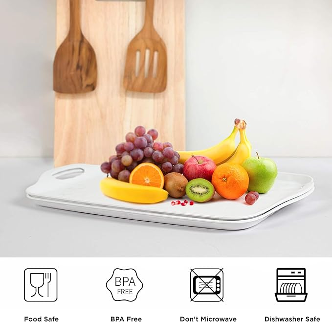TP Serving Tray with Handles, Large Rectangle Melamine Serving Platter Set of 2, Pure White (19” x 12”)