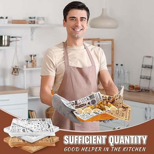1400 Pcs 12 x 12 Inch Deli Wax Paper Sheets Grease Resistant Tray Basket Liners Newsprint Paper Water and Grease Proof Sandwich Wrapping Square Hot Dog Wrappers for Food Baking (Brown,White)