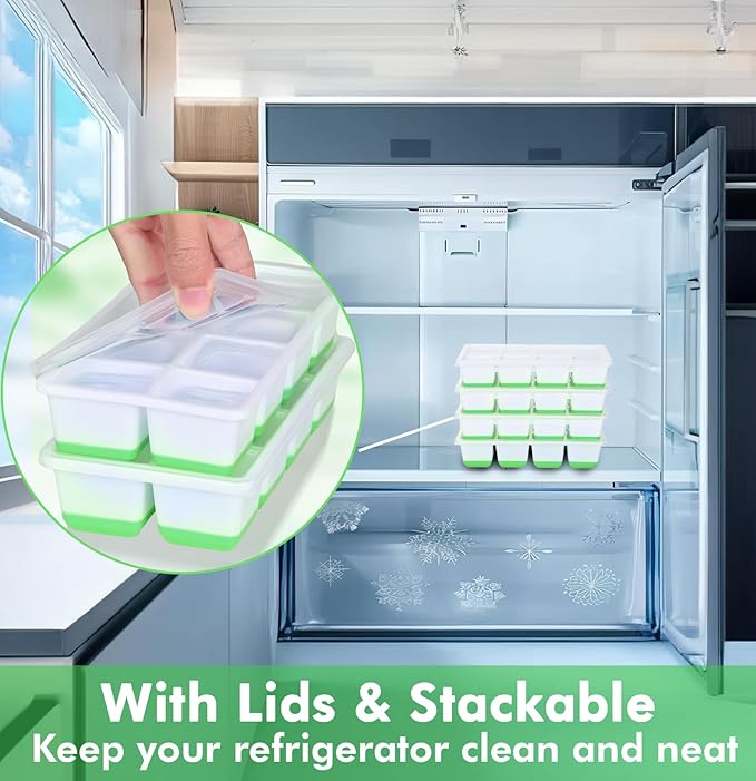 Large Ice Cube Molds, FURNSII 2 Pack Silicone Large Square Ice Cube Trays with Lids BPA Free, Easy-Release & Stackable 1.8'' Big Ice Cube Tray for Freezer Cocktail Whiskey Coffee
