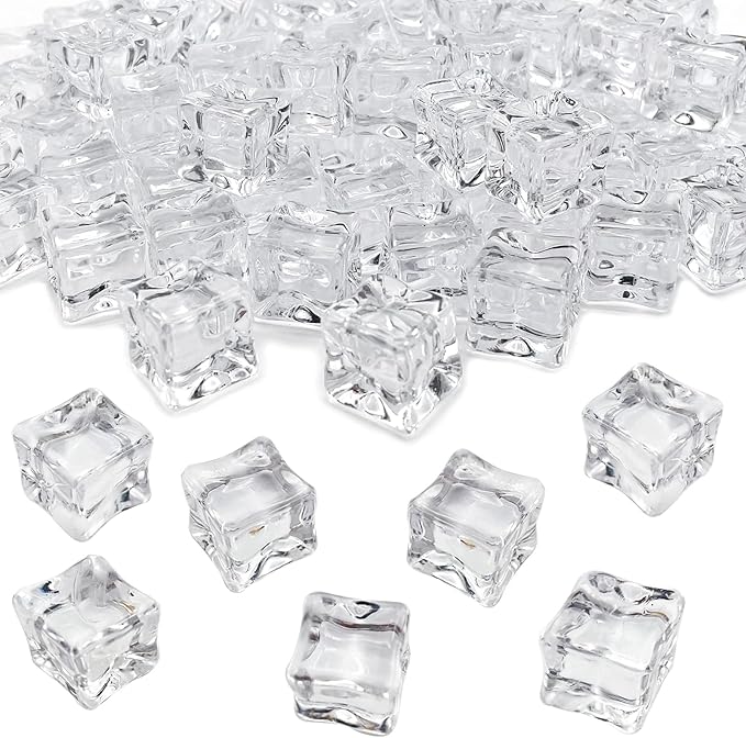 Fake Ice, Clear Fake Ice Cubes Acrylic, 17 mm 100 PCS Acrylic Decorative Ice Cubes for Photography Accessories Props Decoration Vase Fillers
