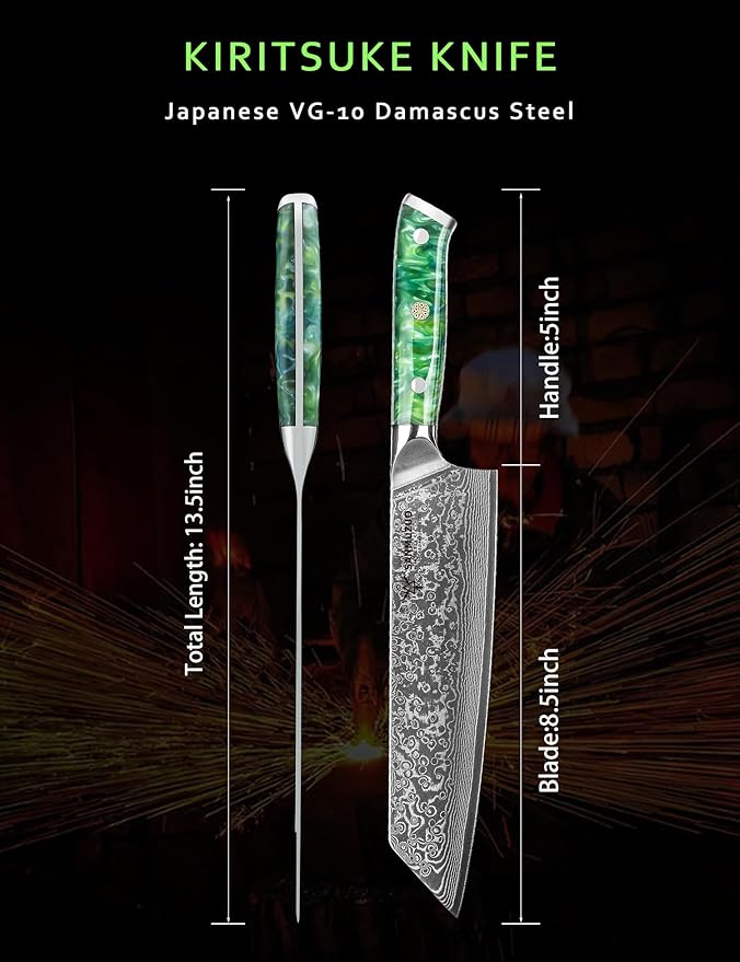 8.5 inch Kiritsuke Kitchen Chef Knife - 67 Layers Damascus Steel & Resin Handle - Xuan Series(Jade Green)