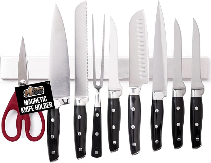GORILLA GRIP Stainless Steel Magnetic Knife Holder for Wall, 14 Inch, Multi-Purpose Magnet Bar for Knives, Tools, Art Supplies, Heavy Duty Strip Holds Up to 6 lbs, Kitchen Organizer, Drilling Required