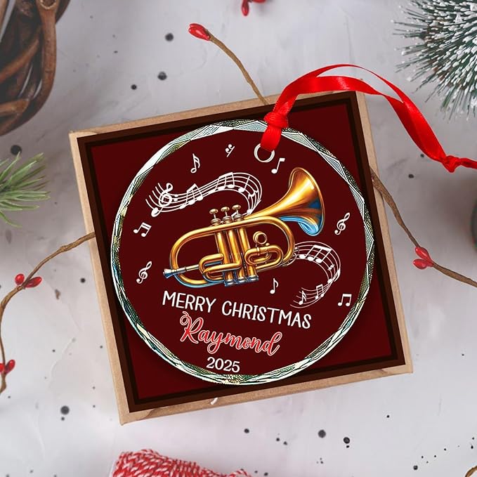 Cornet Players Xmas Glass Ornaments, Personalized Text & Name Cornet Christmas Ornament Gifts For Musical Instrument Lover, Cornetist Ornament Christmas 2025, Custom Music Lover Glass Ornaments Decor