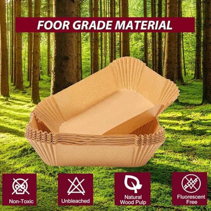 Air Fryer Liners Disposable, 9x5In Food Grade Air Fryer Liners, 100Pcs Loaf Pan Liners, Non-Stick Pre Formed Parchment Paper - Rectangle Parchment Paper Sheets for Baking Bread for Ninja DZ201