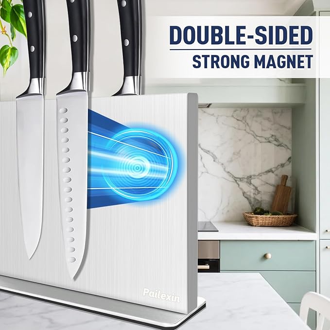 Magnetic Knife Block Without Knives—Stainless Steel Double-Sided Magnetic Knife Holder Stand with Strong Magnets, Knife Storage Organizer for Kitchen Counter top