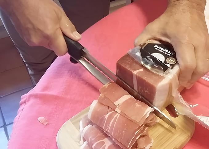 BaouRouge' Precision Slicing Knife (Right-Handed) - 8 and 1/4 Inches Stainless Serrated Blade With Cutting Guide for Exact Slices Up To 5/8 Inch Thick