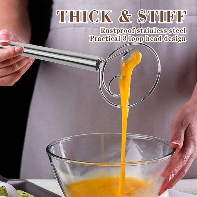 TEEVEA Danish Dough Whisk Stainless Steel Hook Dutch Bread Mixer for Sourdough Baking Tools