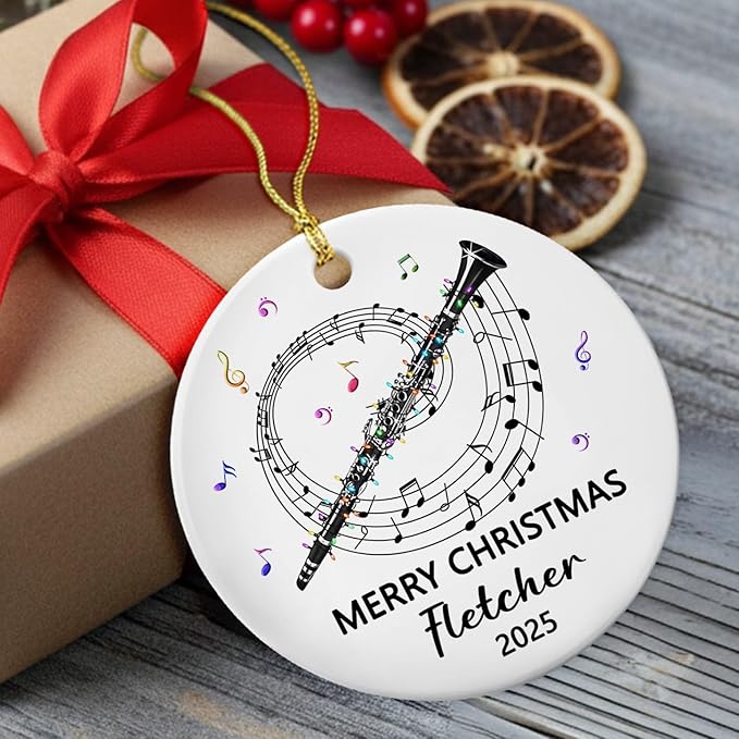 Awesome Clarinet Musical Ceramic Ornament, Custom Text Year Name Clarinetist Xmas Tree Ornaments Gift for Women Men Clarinet Instrument Player, Personalized Clarinets Ceramic Christmas Ornament 2025