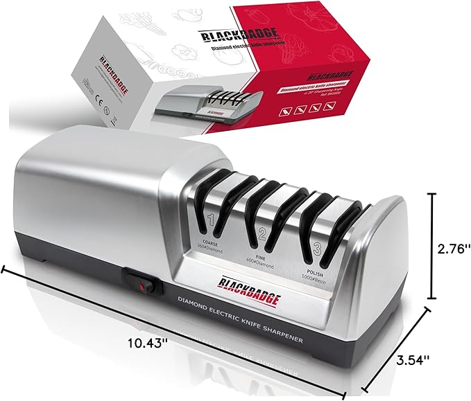 BLACKBADGE Professional Electric Knife Sharpener for Kitchen Knives, 3-Stages Sharpener System with Diamond Abrasives, Quickly Sharpening, Repair/Restore/Polish Blades