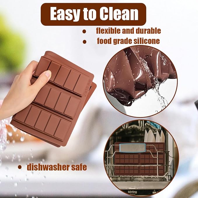 Silicone Chocolate Bar Mold With 100 Bags - Non-Stick Deep Molds for Dubai Bar, Candy, Snacks