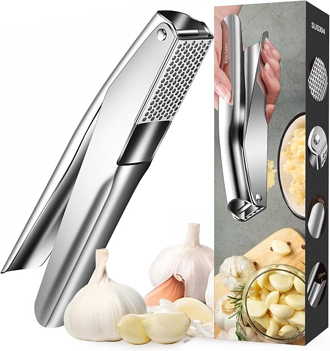 Stainless Steel Garlic Press, Premium Garlic Crusher - Leak-Proof, Easy to Clean, Rust-resistant, Dishwasher Safe!