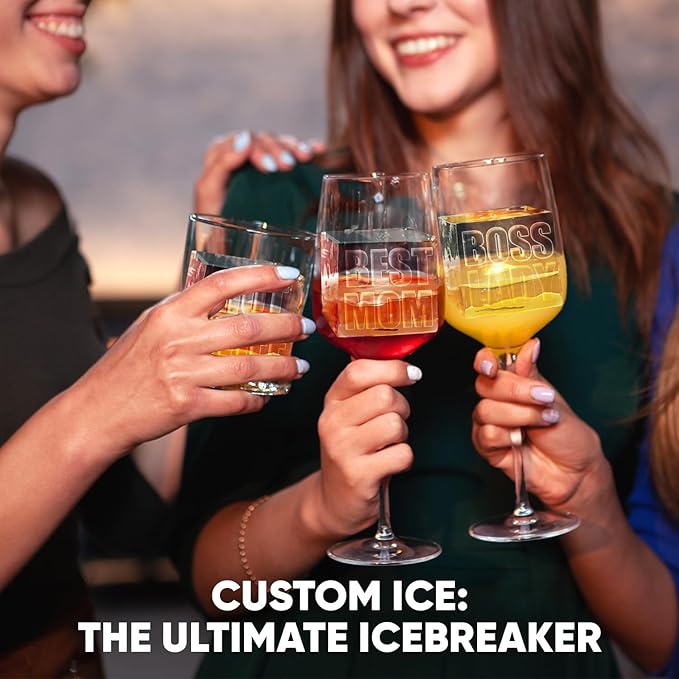 Berlinzo Premium Clear Ice Cube Maker with Conversation Ice Prints – 2 Large 2.1" Crystal Clear Ice Squares – Giftable Idea for Party, Game Night & Just for Fun – Includes Storage Bag (Non-Electric)