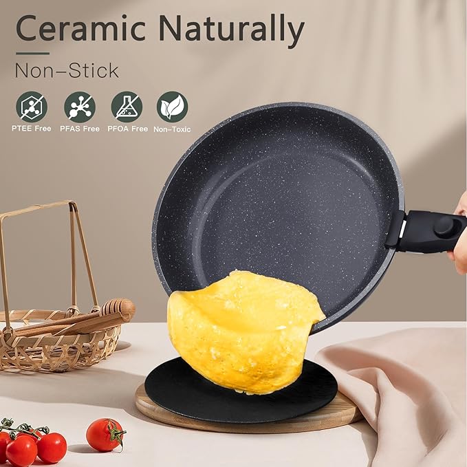 GiPP Ceramic Pots and Pans Set Non Stick, Nonstick Detachable Handle Cookware Sets, Healthy Non Toxic PFAS PFOA & PTFE Free, Dishwasher ＆Oven Safe, Induction Kitchen Pot and Pan, 15 Piece Grey