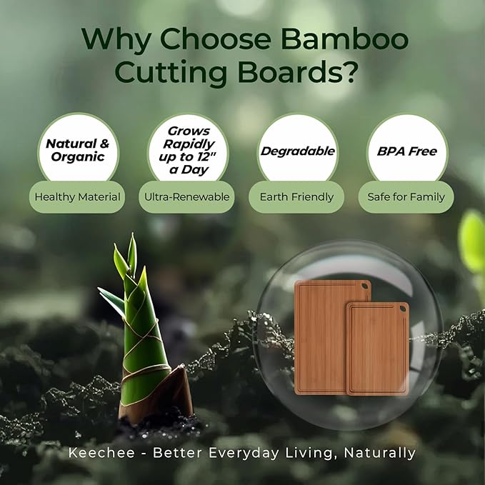 Butcher Block 2-Pcs Carbonized Bamboo Cutting Board Set With Juice Groove For Meal Prep & Cheese Serving - Ideal Kitchen Gift Set of 2 (M+L)