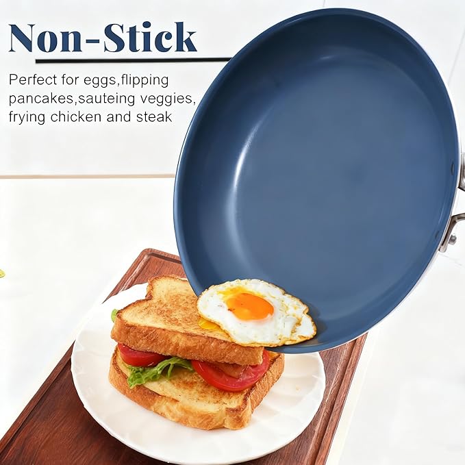 Stainless Steel Nonstick Frying Pan,8 Inch Healthy Non Toxic Ceramic Coating Cookware Works on Induction, Electric Stove and Gas Cooktops,PTFE PFAS PFOA Free Skillet,Dishwasher&Oven Safe