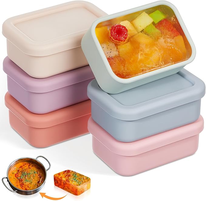 6 Packs 1 Cup Silicone Soup Freezer Molds with Lid Silicone Soup Freezer Trays Rectangle Reusable Food Preserving Tray Freezing Sauces Stews(Multiple Color)