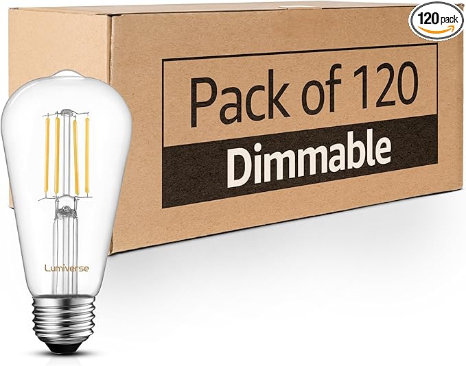 Lumiverse 120 Pack E26 led Bulb 60 watt dimmable Vintage LED Edison Bulbs 5.5W, 60W Equivalent,4000K Cool White, Antique Style ST19/ST58 LED Light Filament Bulbs, CRI 90+, E26 Base