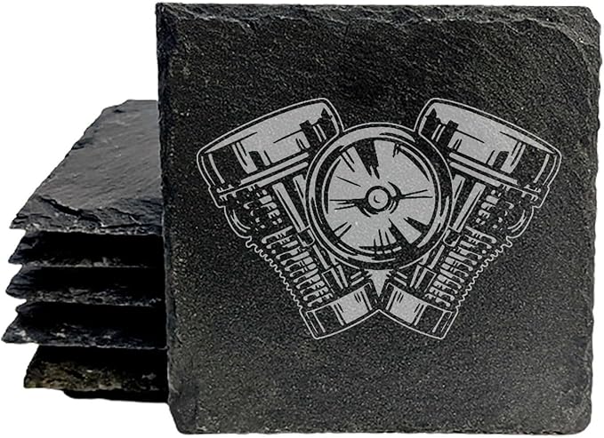 Power & Protection: V-Twin Engine Coasters for Your Ride - Square Slate - Set of 5