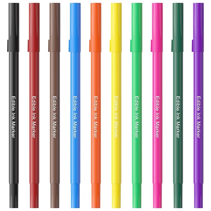 Jewem Edible Markers for Cookie Decorating,10Pcs Ultra Fine Tip(0.5mm) Food Coloring Pens, Upgrade Double Side Food Grade Pens for Decorating Fondant Cakes, Easter Eggs, Frosting, Macaron,Halloween and Christmas Gifts