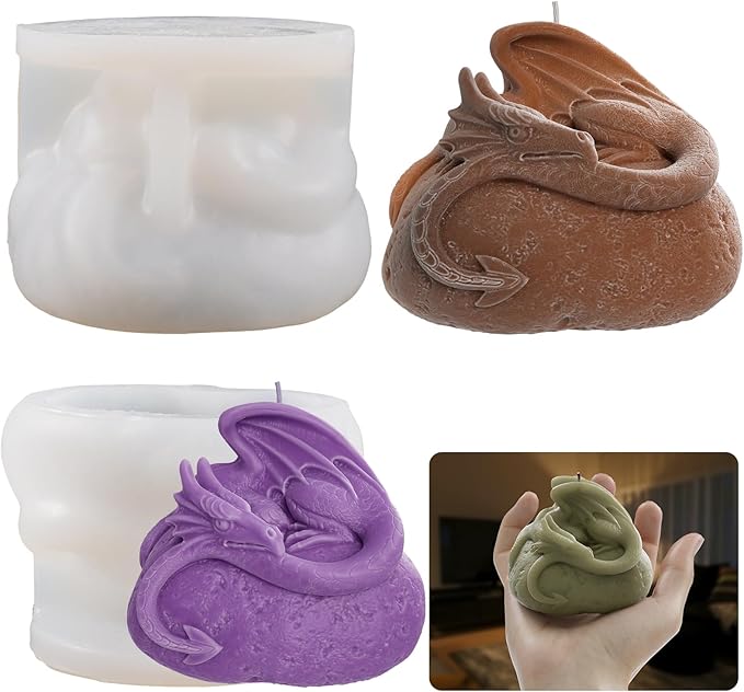 Flying Stone Dragon Animal Cylinder Candle & Resin Mold - Resin Casting Silicone Molds for Home Decor & Candle Making Wave Spiral Mold