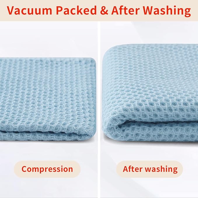 Homaxy 100% Cotton Waffle Weave Kitchen Dish Towels, Ultra Soft Absorbent Quick Drying Cleaning Towel, 13 x 28 Inches, 4-Pack, Sky Blue