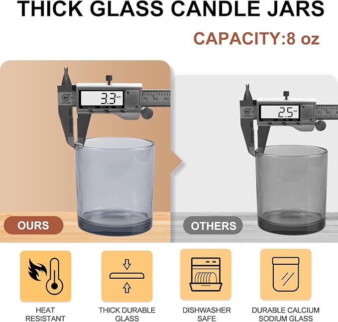 8 OZ Thick Candle Jars for Making Candles 15 Pcs, Gray Empty Jars with Wood Lids for Candle Making, Sample Container,Clear Gray