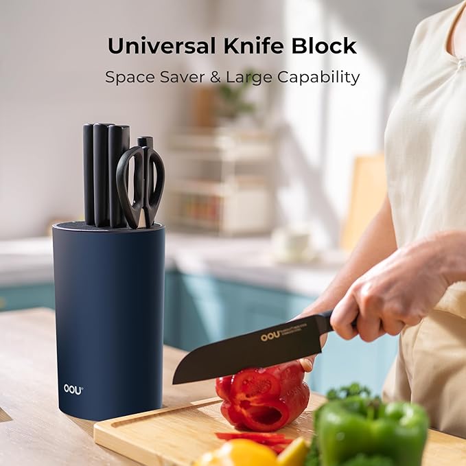 OOU Universal Knife Block Holder - Round Kitchen Knife Storage Unique Slot Design to Protect Blades, Space Saver Knife Organizer Detachable for Easy Cleaning, Blue