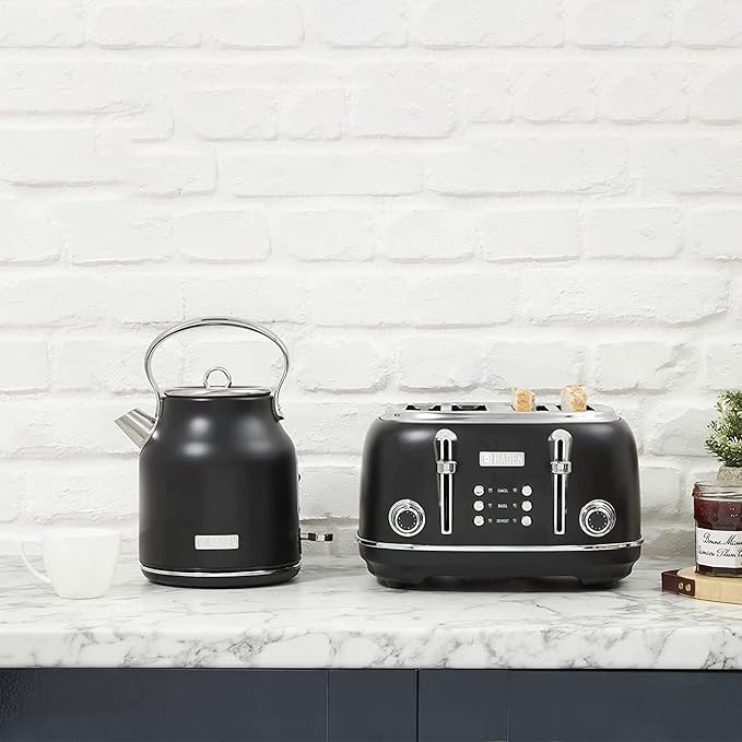 HADEN Heritage 1.7 Liter Stainless Steel Electric Kettle, Hot Water Kettle with 360-Degree Base and Auto Shutoff, Black & Chrome